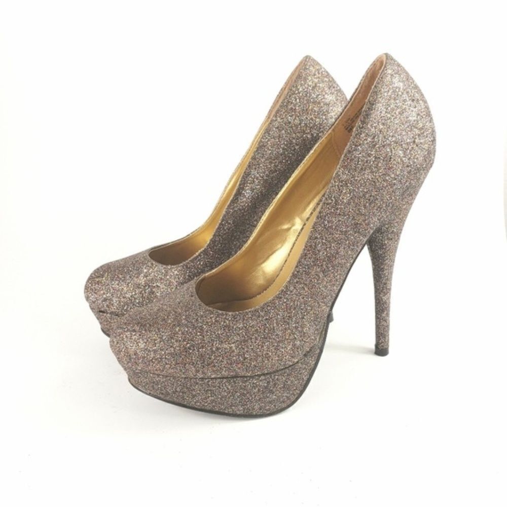 Madden Girl Caity Metallic Platform Glitter Heels Size 7.5